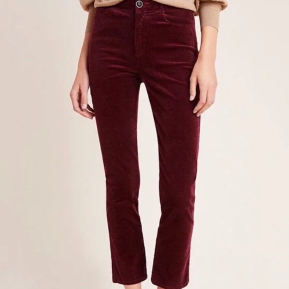 PAIGE Huxton Ankle Peg Red Velour Skinny Pants size 31